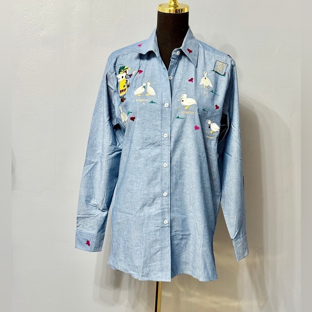 Quacker Factory 100% Cotton Button Down Shirt with Embroidered Ducks